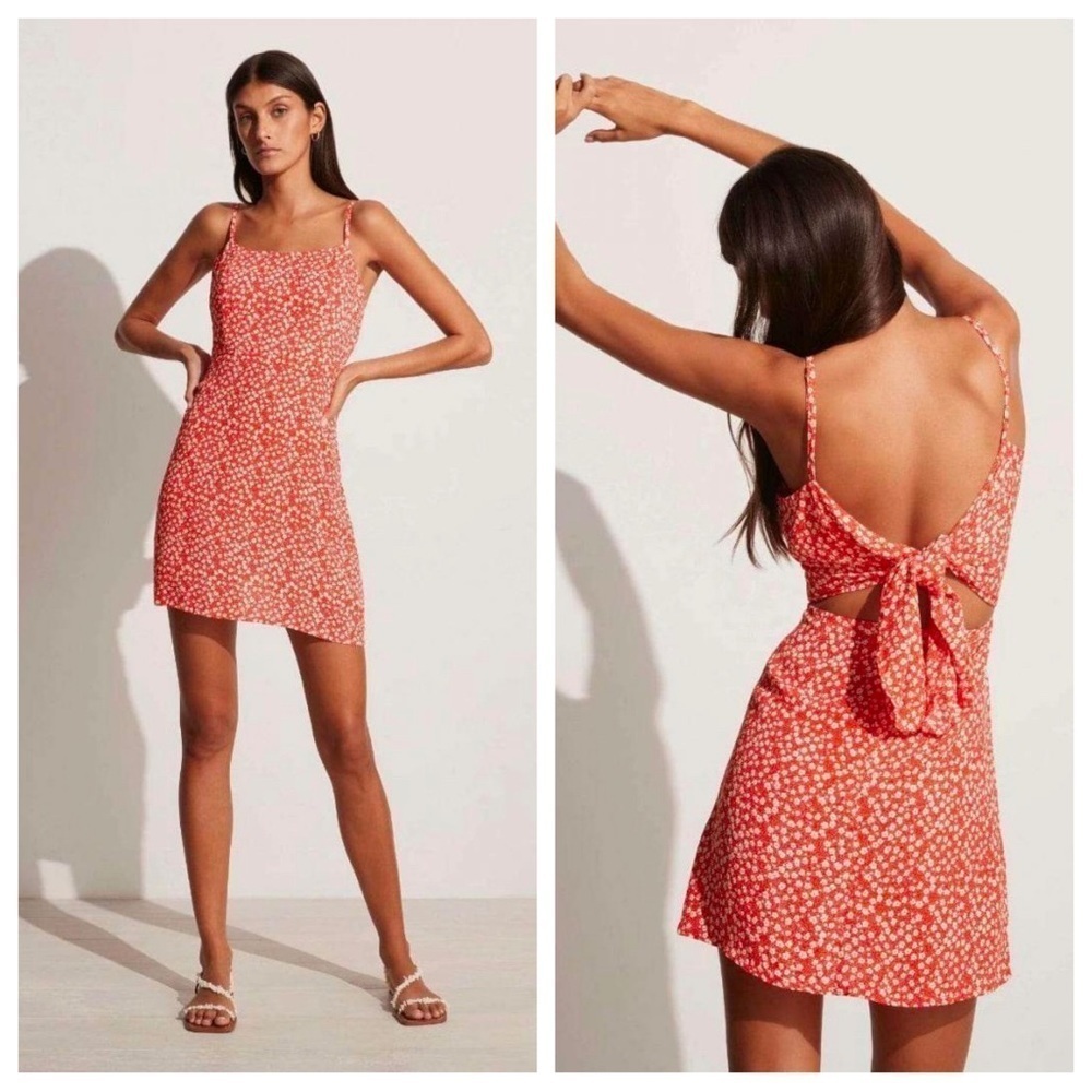 Faithfull the Brand Capreria Mini Dress In Careyes Floral, Cherry, Size 4